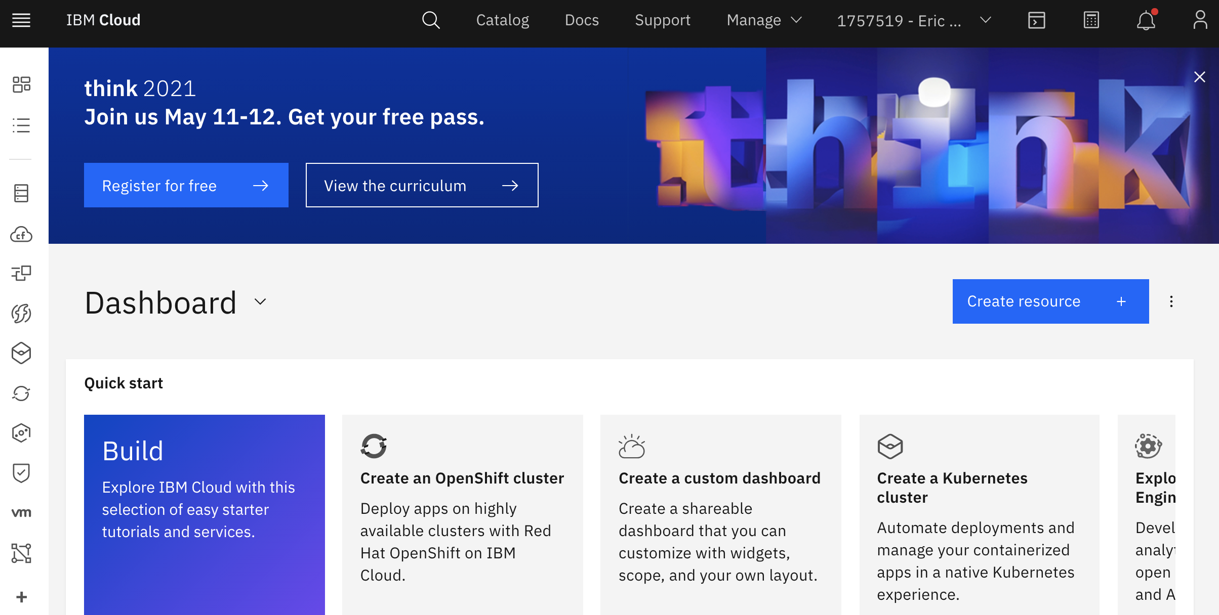 Account landing page
